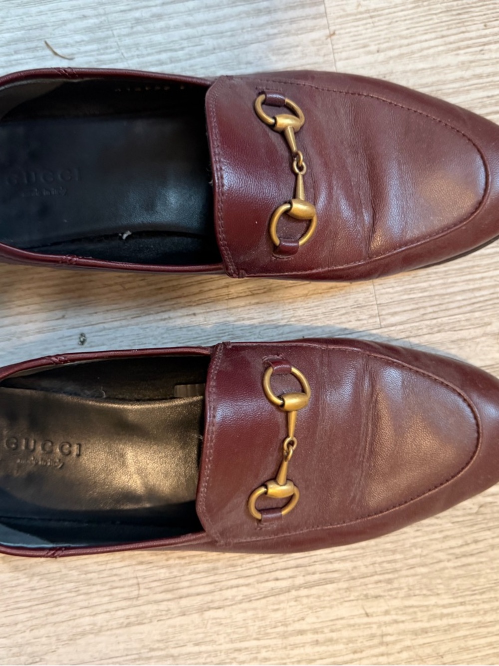 Gucci Women’s Burgundy Leather Horsebit Slip-On Loafers